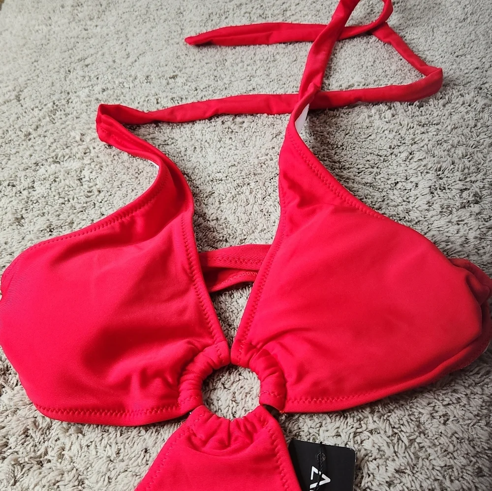 Women's Red One-Piece  Swimsuit With Cutouts - Ekouaer - S